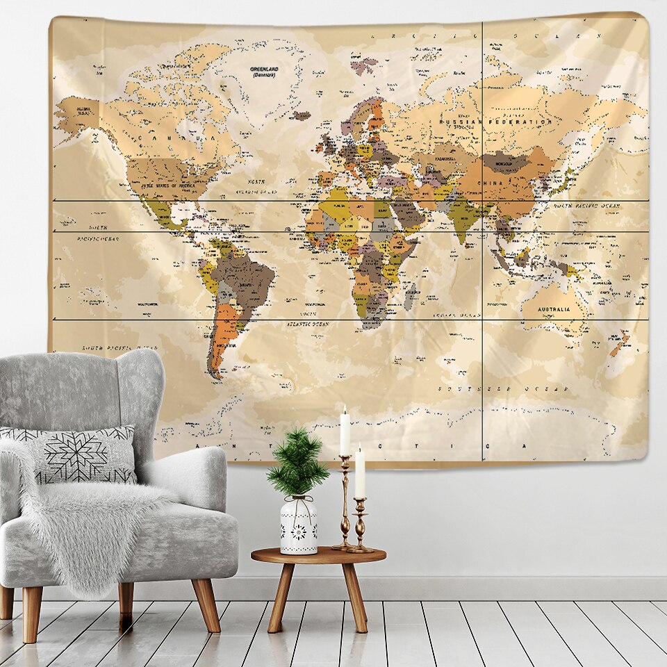 Retro World Map Wall Hanging Tapestry Sleeping Pad Wall Tapestry Art Round Towel Beach Blanket Decor - KiwisLove