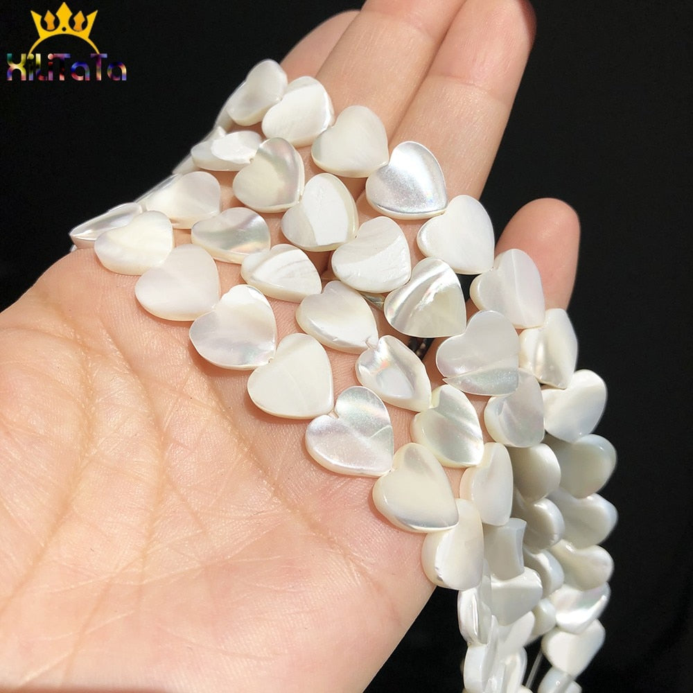Natural White Shell Pearl Beads Love Heart Shape Loose Beads For Jewelry Making DIY Bracelet Necklace Earrings Accessories 15&#39;&#39; - KiwisLove