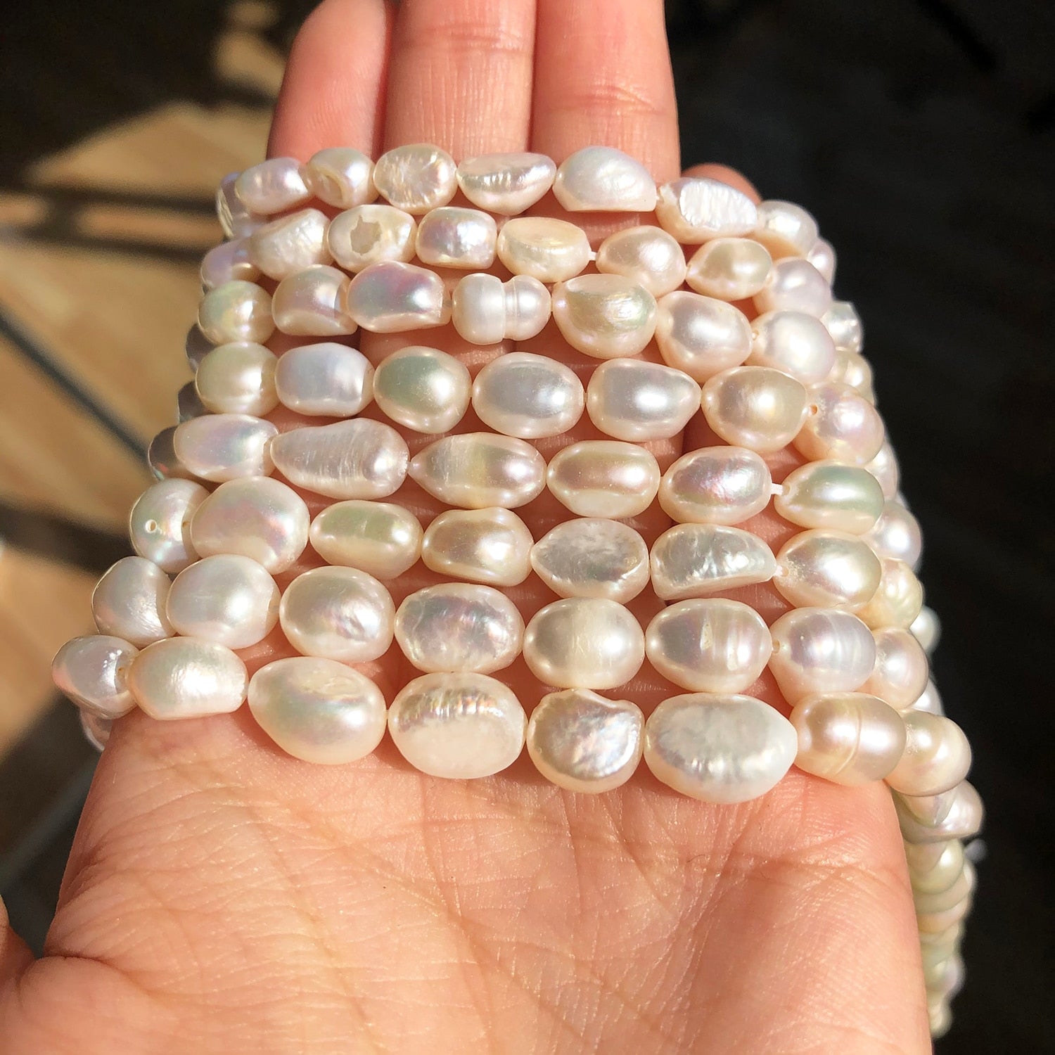 Fine Natural Pearl Beads Oval White Freshwater Pearls Punch Beads for DIY Craft Bracelet Necklace Jewelry Making 15&#39;&#39;inches - KiwisLove