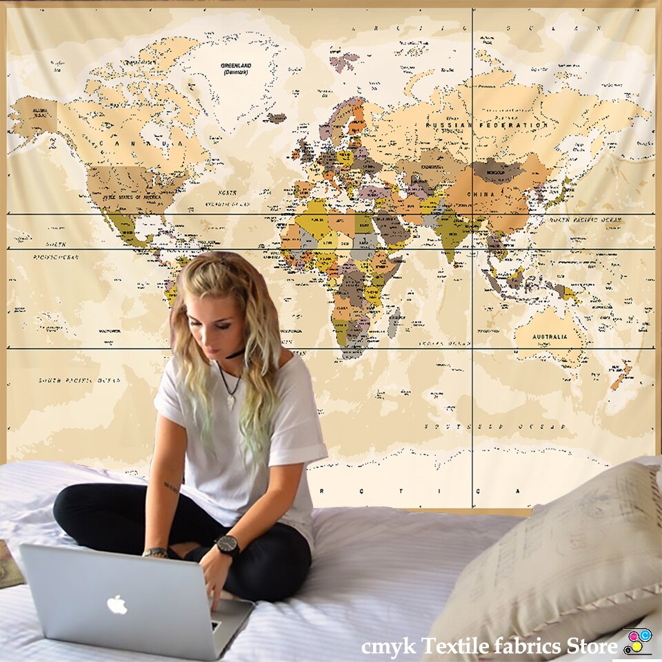 Retro World Map Wall Hanging Tapestry Sleeping Pad Wall Tapestry Art Round Towel Beach Blanket Decor - KiwisLove