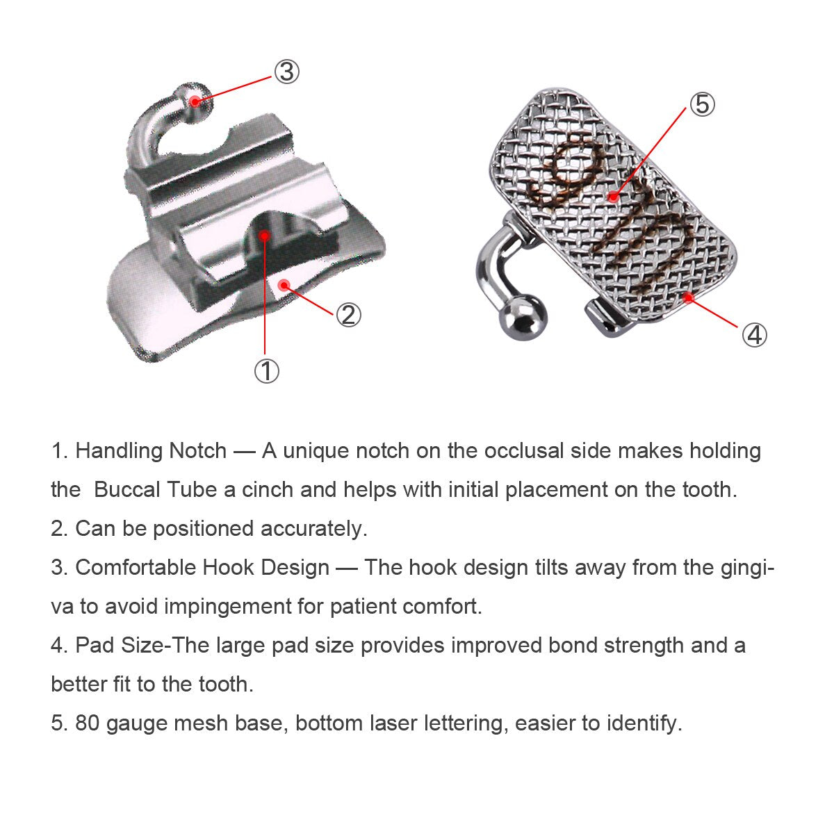 10Pack=40Pcs(4Pcs/Pack) AZDENT Dental 1st Molar Bondable Convertible Single MBT / Roth / Edgewise 0.022 Buccal Tube - KiwisLove