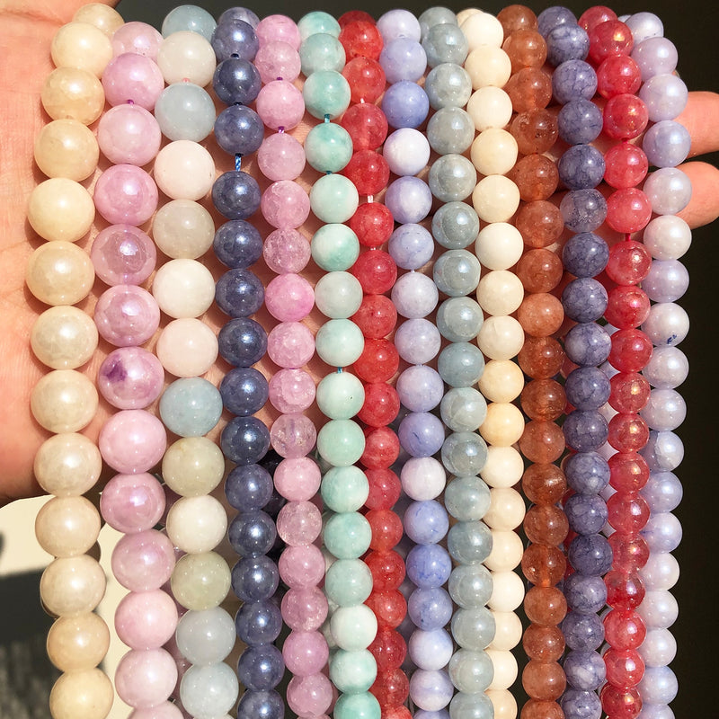 Natural Stone Pink Purple Blue Angelite Morganite Round Beads For Jewelry Jade Beads Making DIY Handmade Bracelet Neckalce 15&#39;&#39;