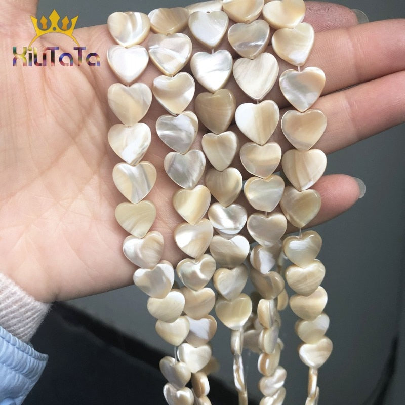 Natural Shell Pearl Beads Heart Shape Beige Loose Spacer Beads For Jewelry Making DIY Charms Bracelet Accessories 15&#39;&#39; Strands - KiwisLove