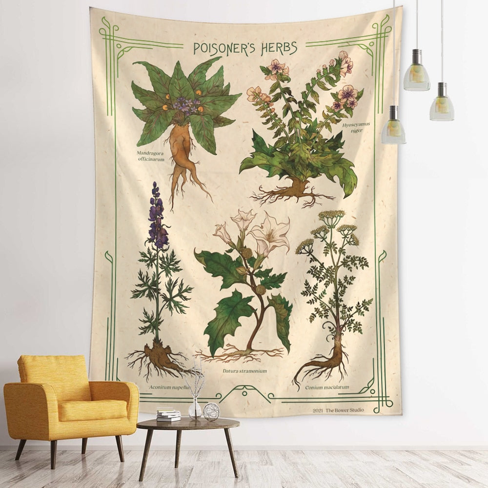 Retro Plant Flower Tarot Tapestry Wall Hanging Psychedelic Witchcraft Hippie Tapiz Aesthetics Room Home Decor - KiwisLove