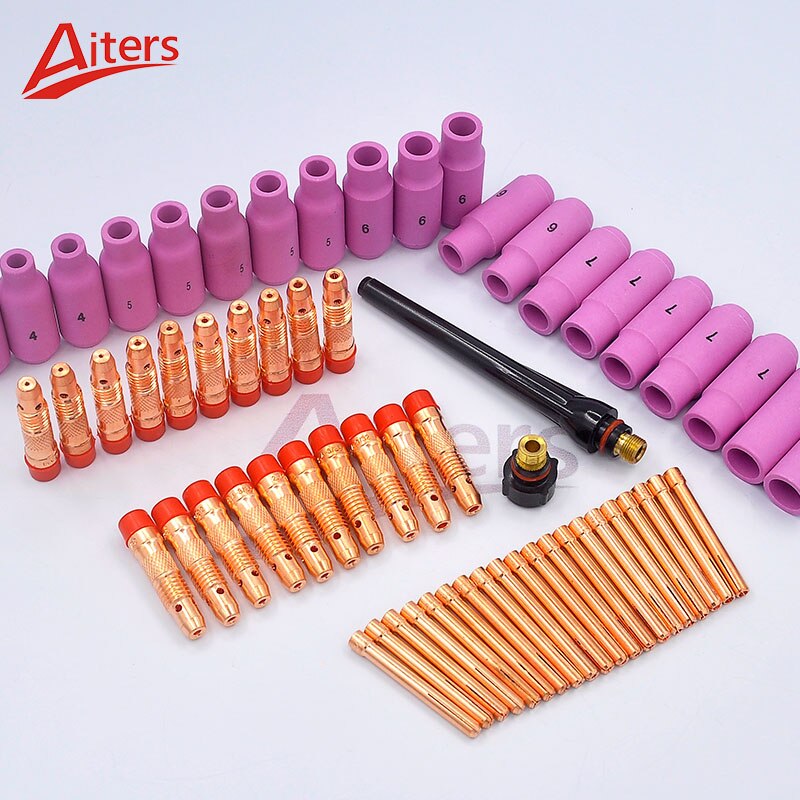 TIG 62PCS for WP17/18/26 kit Alumina Ceramic Nozzle Cup with Collets Back Cap and Collet bodies Welding Accessories - KiwisLove