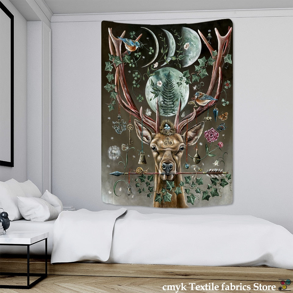 Forest Elk Tapestry Wall Hanging Mount Bohemian Psychedelic Witchcraft Mystery Hippie Bedroom Sheet Home Decor - KiwisLove