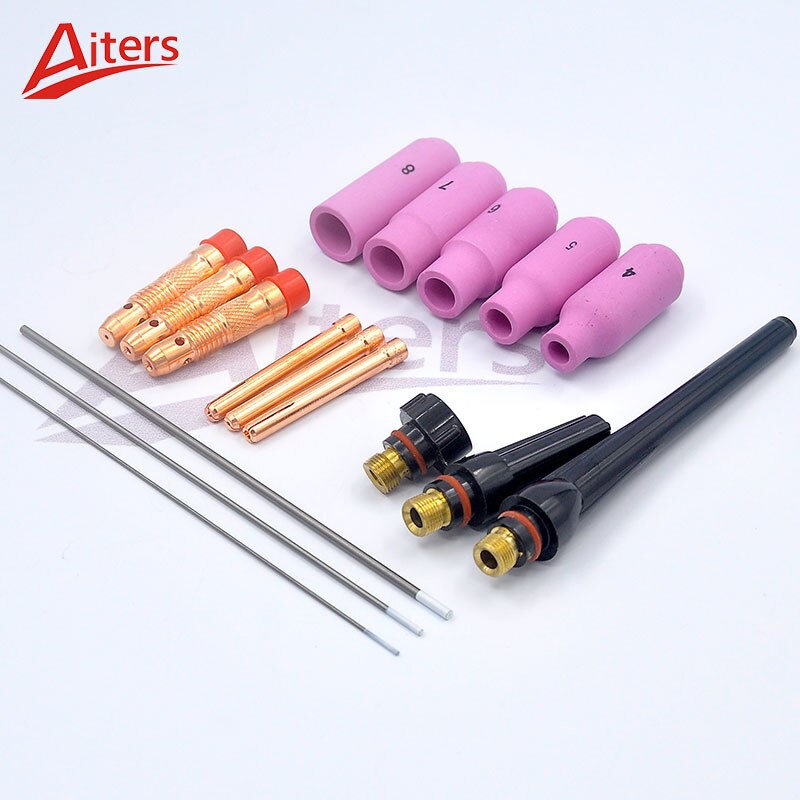 TIG Kit 17PCS Consumables Welding Torch Gasket Back Cap Collet Body Nozzle Kit Tungsten Electrode Use For WP17/18/26 Torch - KiwisLove
