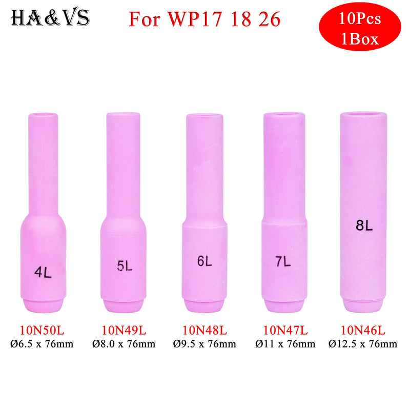10Pcs Per Box 76mm 10N46L 10N47L 10N48L 10N49L 10N50L Alumina Nozzles For TIG WP17 18 26 Welding Torch Accessories - KiwisLove