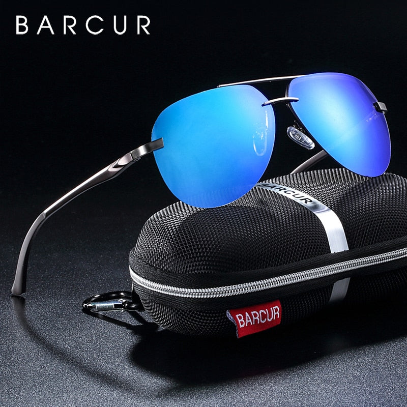 BARCUR Aluminium Magnesium Men's Sports Driving Polarized Sunglasses for Men Al-Mg Stanless Steel Frame Ultra Light Men Glasses - KiwisLove