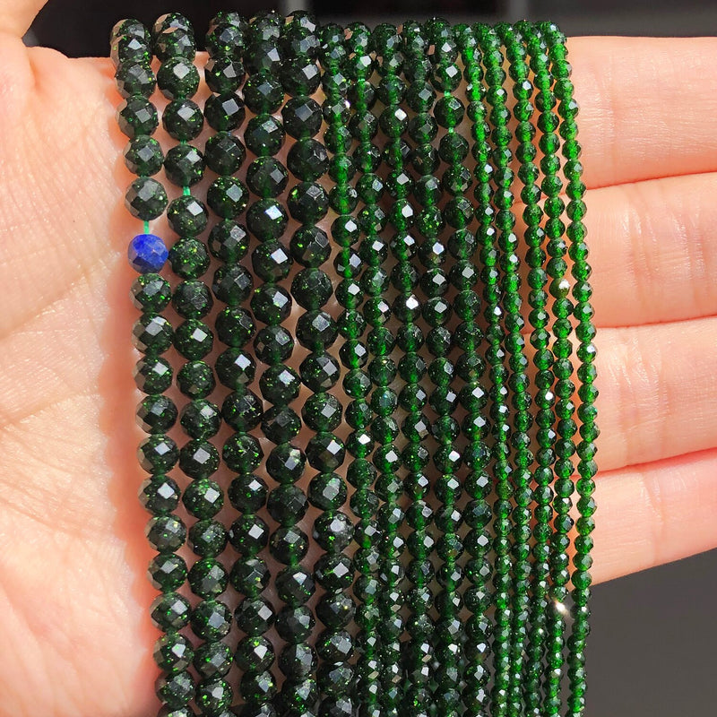 Natural Faceted Green Sand Waist Beads Small 2 3 4 mm Gem Stone Beads for Jewelry Making DIY Bracelet Earrings Accessories 15&#39;&#39;