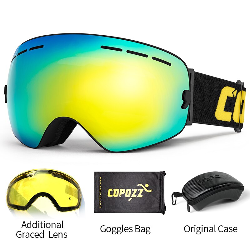 COPOZZ Brand Professional Ski Goggles Double Layers Lens Anti-fog UV400 Big Ski Glasses Skiing Snowboard Men Women Snow Goggles - KiwisLove