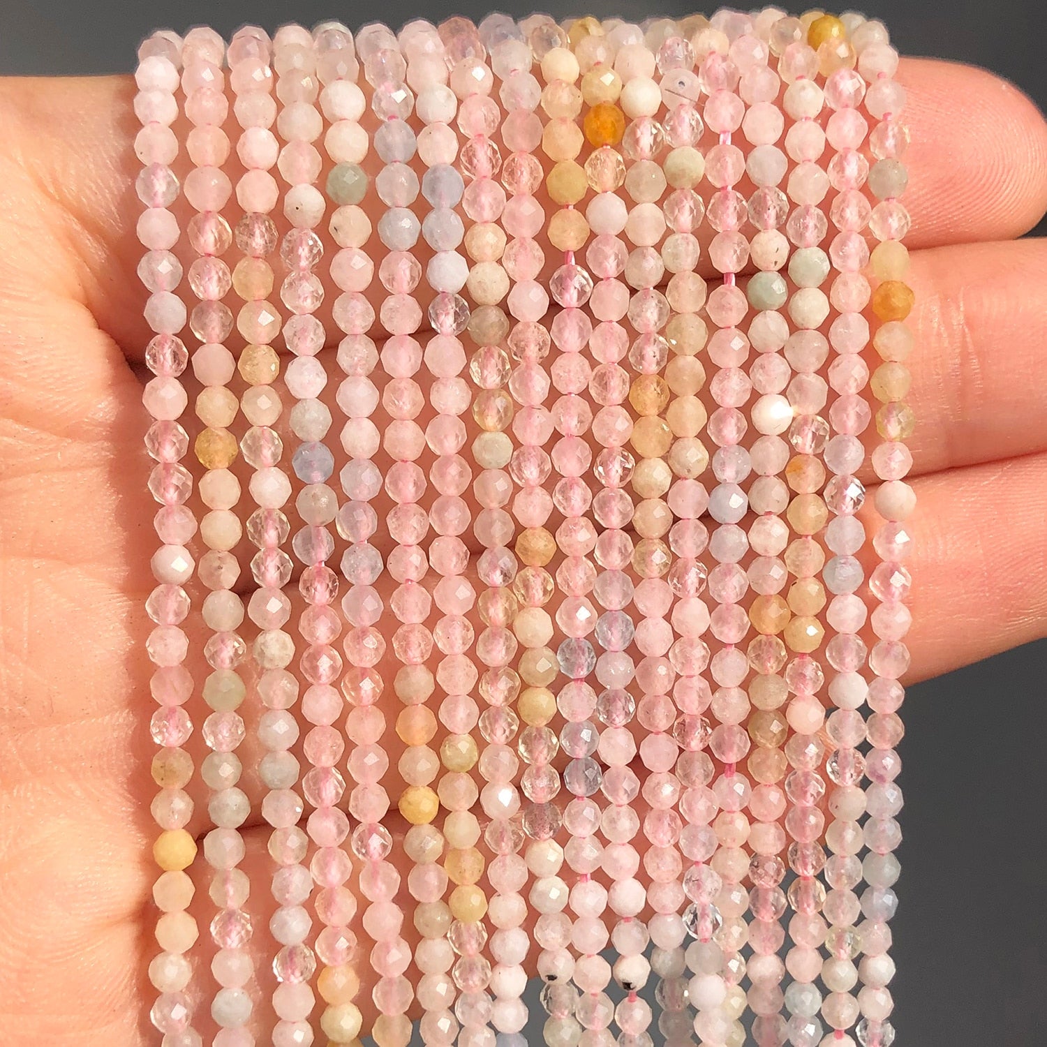 2mm Faceted Colorful Morganite Stone Beads Natural Loose Round Spacer Beads for Jewelry DIY Making Bracelet Earrings Accessories - KiwisLove
