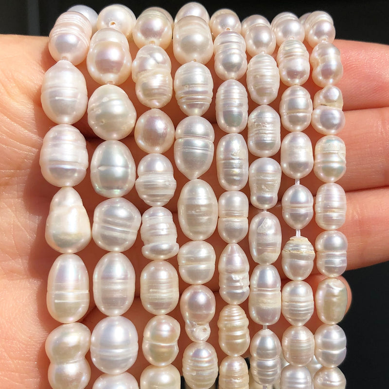 Natural Freshwater White Pearl Beads Rice Shape Punch Loose Beads for Jewelry Making Handmade DIY Charm Bracelet Necklace 15&quot; - KiwisLove