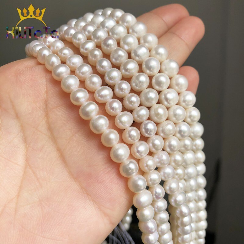 AA+ Natural Freshwater White Pearl Beads Round Beads For Jewelry DIY Making Bracelet Necklace Accessories 15&quot; 6-7mm 7-8mm 8-9mm - KiwisLove