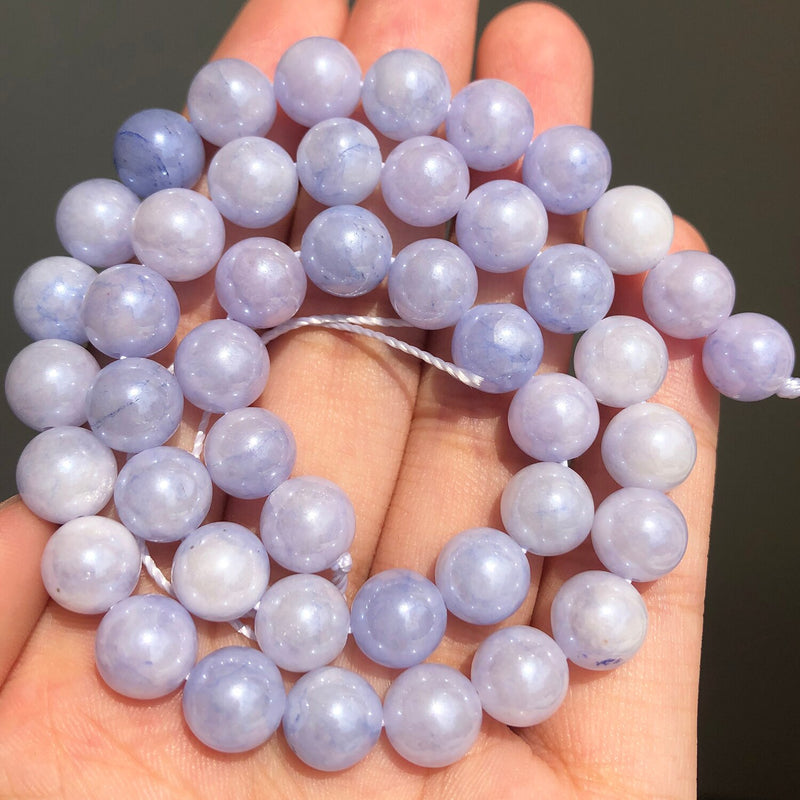 Natural Stone Pink Purple Blue Angelite Morganite Round Beads For Jewelry Jade Beads Making DIY Handmade Bracelet Neckalce 15&#39;&#39;