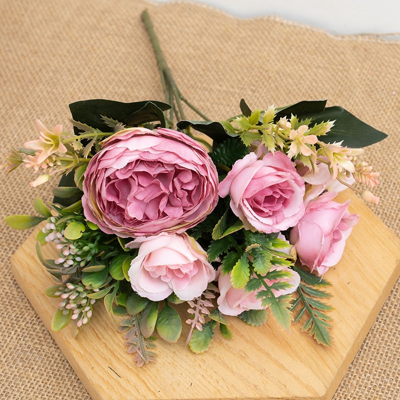 Silk Artificial Rose Flowers Cheap Autumn Decoration White Wedding Home Christmas Fall Fake Flower Bouquet Craft Wreath Supplies - KiwisLove