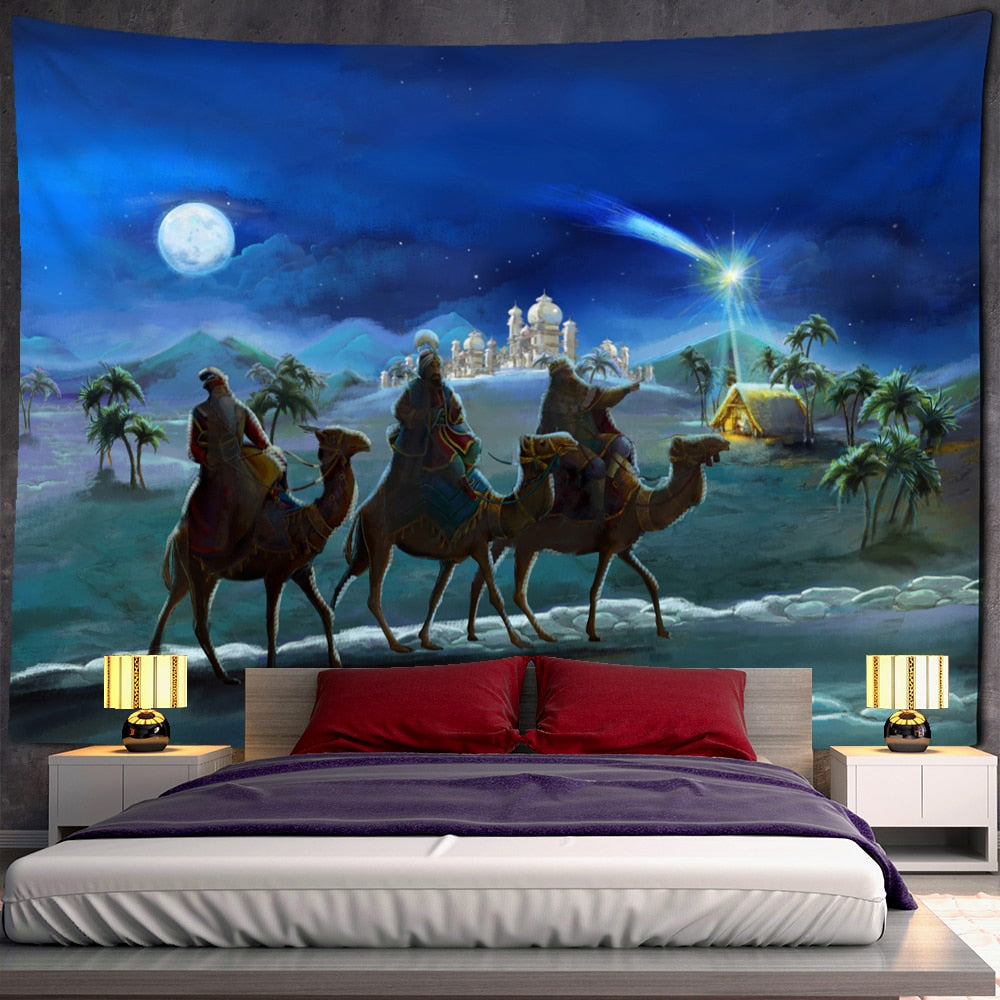 Camel Starlight Oil Painting Tapestry Wall Hanging Christmas Bohemian Style Psychedelic Witchcraft Mystery Home Decor - KiwisLove