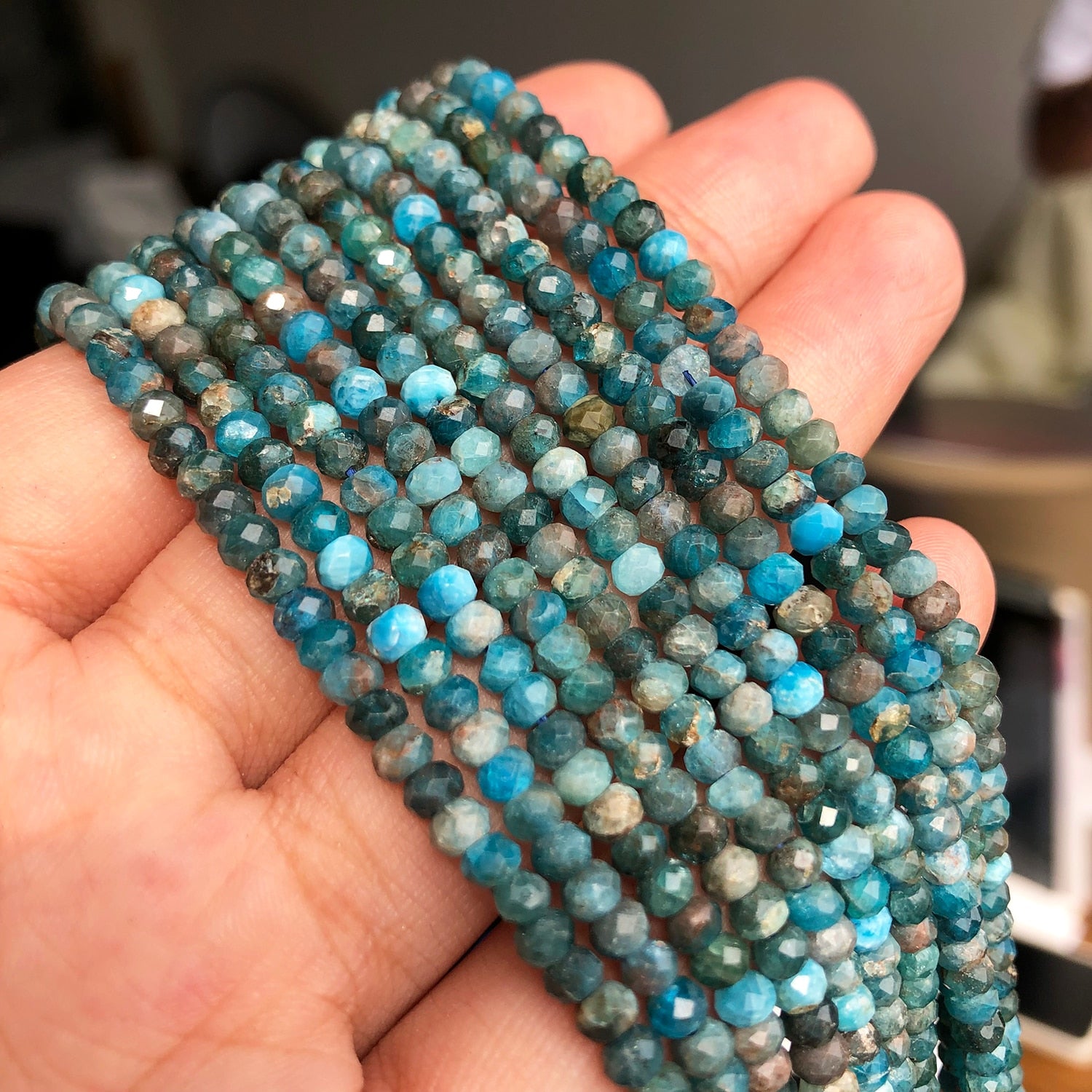 Blue Small Waist Beads Natural Stone Apatite Loose Rondelle Beads for Jewelry Making DIY Women&#39;s Bracelet Earrings 15&#39;&#39;Inch - KiwisLove