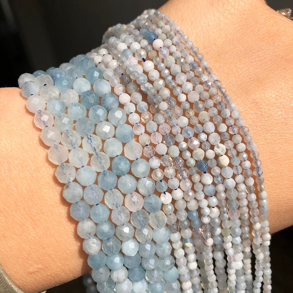 Faceted Blue Aquamarines Stone Beads Natural Loose Gem Beads for Jewelry Making DIY Bracelet Earrings Accessories 15&#39;&#39; 2 3 4mm - KiwisLove