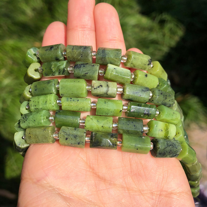 Natural Stone Column Shape Faceted Green Canadian Jades Loose Beads for Jewelry DIY Making Charms Bracelet Earrings Accessories - KiwisLove