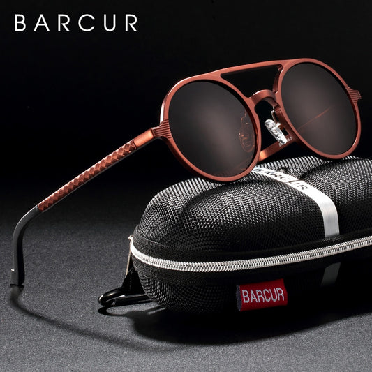 BARCUR Retro Aluminum Magnesium Sunglasses Polarized Vintage Eyewear Accessories Women Sun Glasses Driving Men Round Sunglasses - KiwisLove