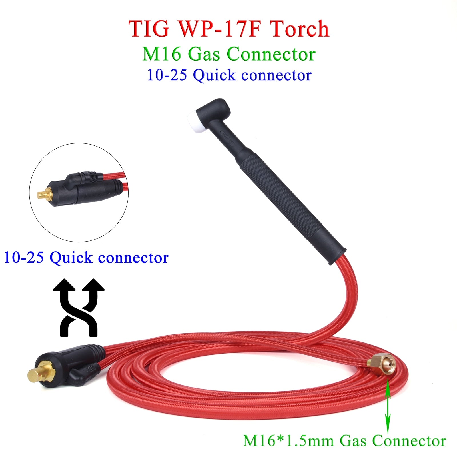4M/13ft 7.8M/25.6ft WP17F 17FV TIG Welding Torch Soft Hose Cable Wires M16*1.5mm Gas Connector DKJ 10-25 35-50 Power Connector - KiwisLove