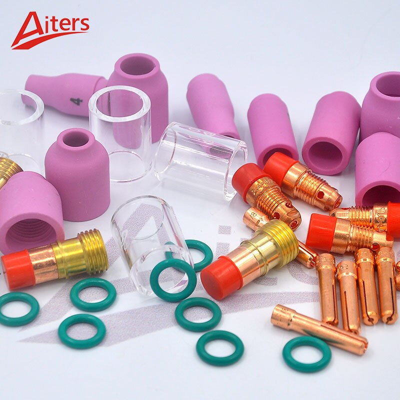TIG Welding Torch 40PCS For WP-17/18/26 Stubby Gas Lens and Pyrex Glass Cup Collet and Alumina  Nozzle Welding Accessories - KiwisLove