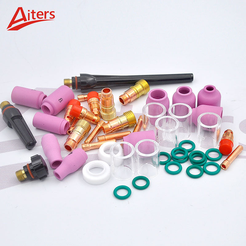 TIG 49PCS Consumables Stubby Gas Lens For WP17 WP18 WP26 Pyrex Glass Cup Spares Kit - KiwisLove