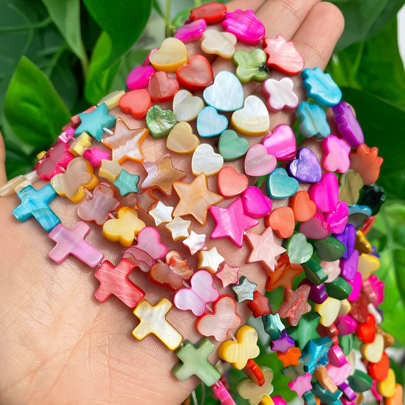 Natural Shell Beads Multicolor Mother of Pearl Love Star Cross Loose Spacer Beads for Jewelry Making DIY Bracelet Accessories - KiwisLove