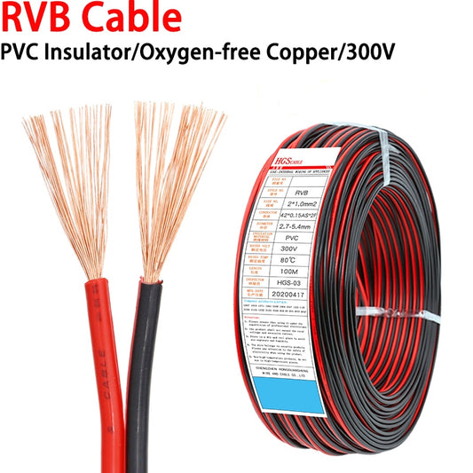 1/5M Red/Black Red/White RVB 2 Pins Electrical Wire 22 20 18 16 14 12AWG  PVC Insulated Bare Copper UL2468 Power Lines LED Cable - KiwisLove
