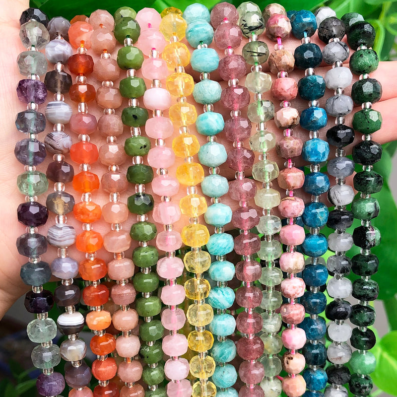 8*6mm Faceted Sunstone Gem Beads Column Shape Natural Loose Beads for Jewelry Making DIY Bracelet Accessories 7.5&#39;&#39;Inches