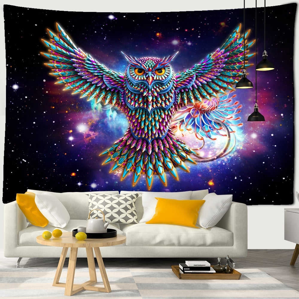 Colorful Psychedelic Owl Tapestry Wall Hanging Bohemian Hippie Art Science Fiction TAPIZ Witchcraft Room Home Decor - KiwisLove