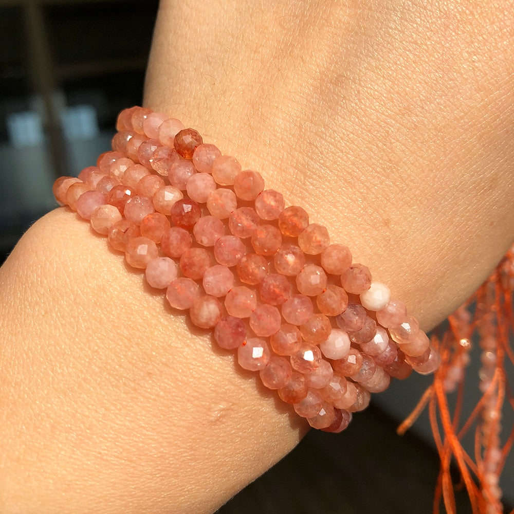 A+ Natural Sunstone Beads Faceted Gem Loose Spacer Beads for Jewelry Making DIY Bracelet Earrings Accessories 15&#39;&#39;Inches 2 3 4mm - KiwisLove