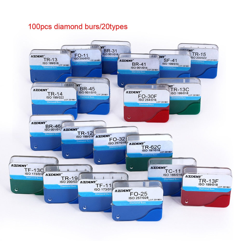 AZDENT 100pcs/20Boxes Dental Diamond Burs Drill for Teeth Porcelain Ceramics Composite Polishing High Speed Handpiece Dia.1.6mm - KiwisLove