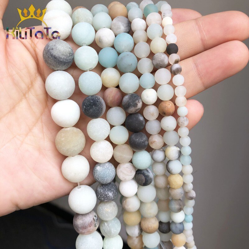 Natural Stone Dull Polish Matte Amazonite Round Beads For Jewelry Making DIY Bracelet Earrings Accessories 15&#39;&#39; 4/6/8/10/12mm