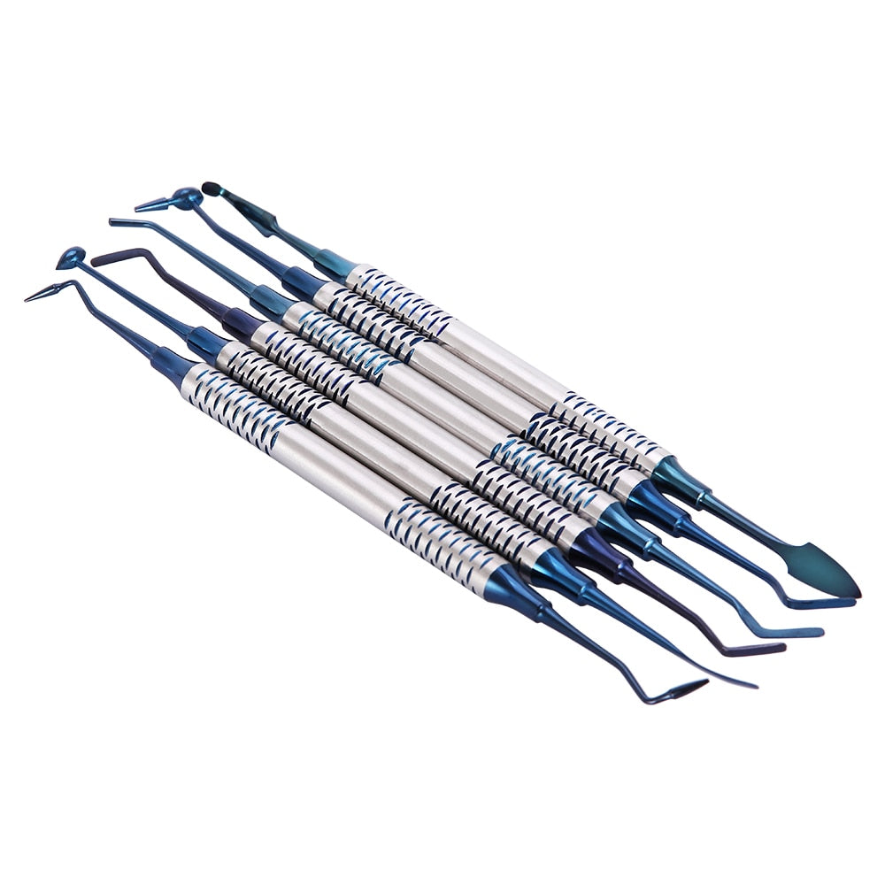 6Pcs/Set Dental Instrument Composite Resin Filling Spatula Titanium Plated Head Filler - KiwisLove