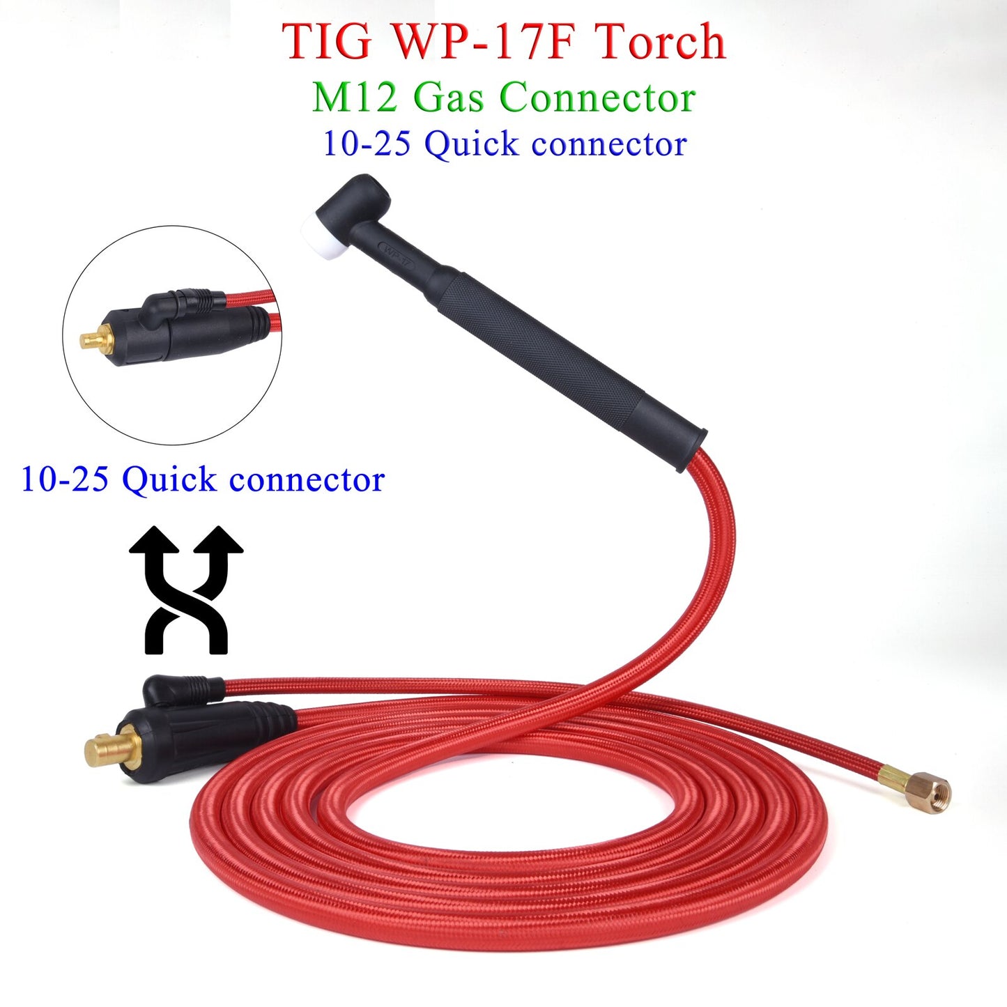 4M/13ft 7.8M/25.6ft WP17F 17FV TIG Welding Torch Soft Hose Cable Wires M12*1mm Gas Connector DKJ 10-25 35-50 Power Connector - KiwisLove