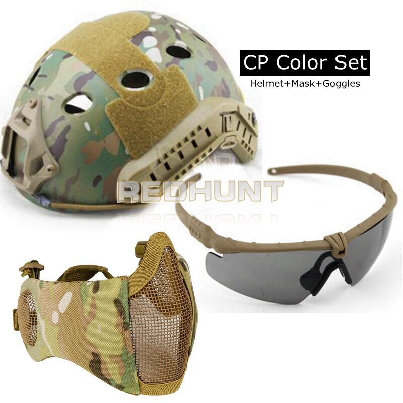 Tactical PJ Fast Helmet Hunting Paintball Half Face Mask Army War Game Motorcycle Helmet with UV Protection Glasses - KiwisLove