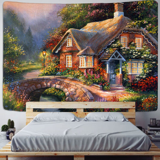 Fairy Tale Cottage Forest Tapestry Wall Hanging Bohemia Art Print Tapestry Room Home Decoration Hippie Pattern - KiwisLove