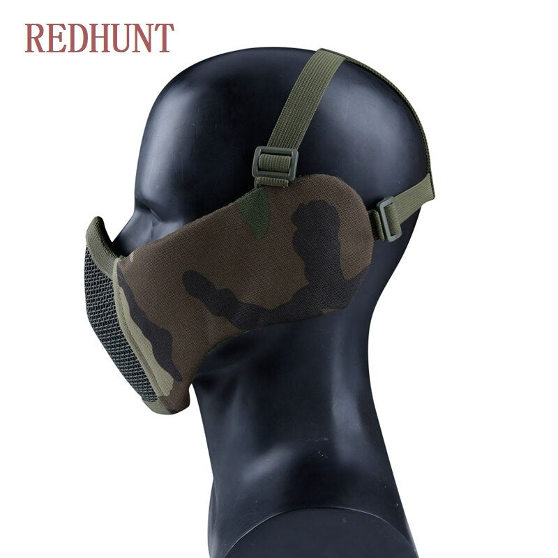 Tactical Half Face Mask Breathable Low-carbon Steel Mesh with Ear Protective for CS Hunting Paintball Shooting Protective - KiwisLove