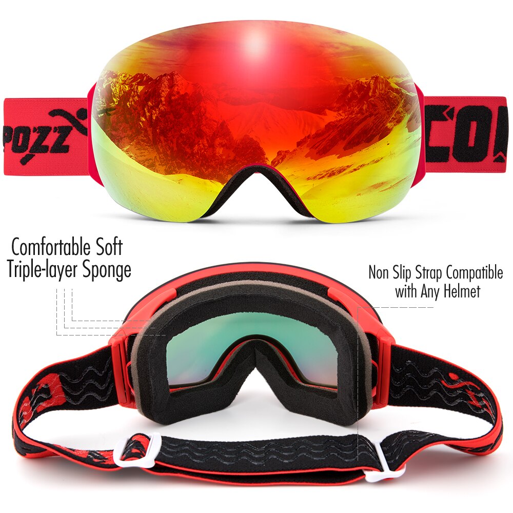 COPOZZ Frameless Ski Goggles With Snow Mask Men Women Snowboard Goggle Magnetic UV400 Eye Protection Anti fog Skiing Glasses - KiwisLove