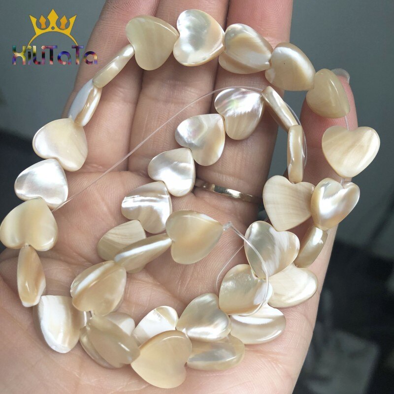 Natural Shell Pearl Beads Heart Shape Beige Loose Spacer Beads For Jewelry Making DIY Charms Bracelet Accessories 15&#39;&#39; Strands