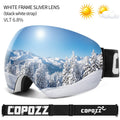 COPOZZ Anti-Fog Ski Goggles Spherical Frameless Ski Snowboard Snow Goggles 100% UV400 Protection Anti-Slip Strap for Men Women - KiwisLove