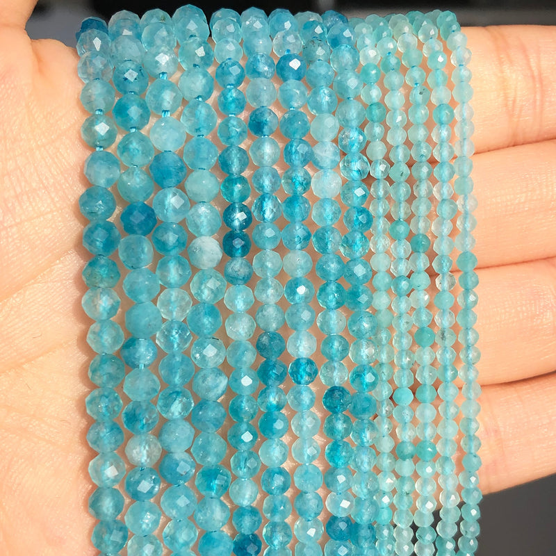 2 3 4mm Natural Faceted Blue Chalcedony Stones Loose Spacer Beads for Jewelry Making DIY Bracelet Earrings Accessories 15&#39;&#39;Inch