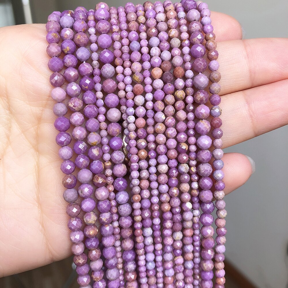 2 3 4mm Natural Faceted Purple Mica Gem Stone Beads Round Mineral Bead For Jewelry Making DIY Bracelet Earrings Accessories 15&#39;&#39; - KiwisLove