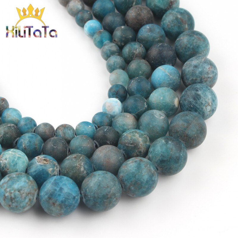 Frosted Matte Blue Apatite Stone Beads Natural Genuine Round Loose Spacer Beads For Jewelry Making DIY Bracelet 15&#39;&#39; 6 8 10 12mm - KiwisLove