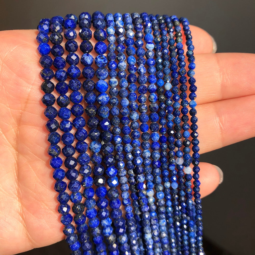 2 3 4mm Faceted Lapis Lazuli Gem Beads Natural Loose Stone Beads for Jewelry Making DIY Bracelet Earrings Accessories 15&#39;&#39;Inches - KiwisLove