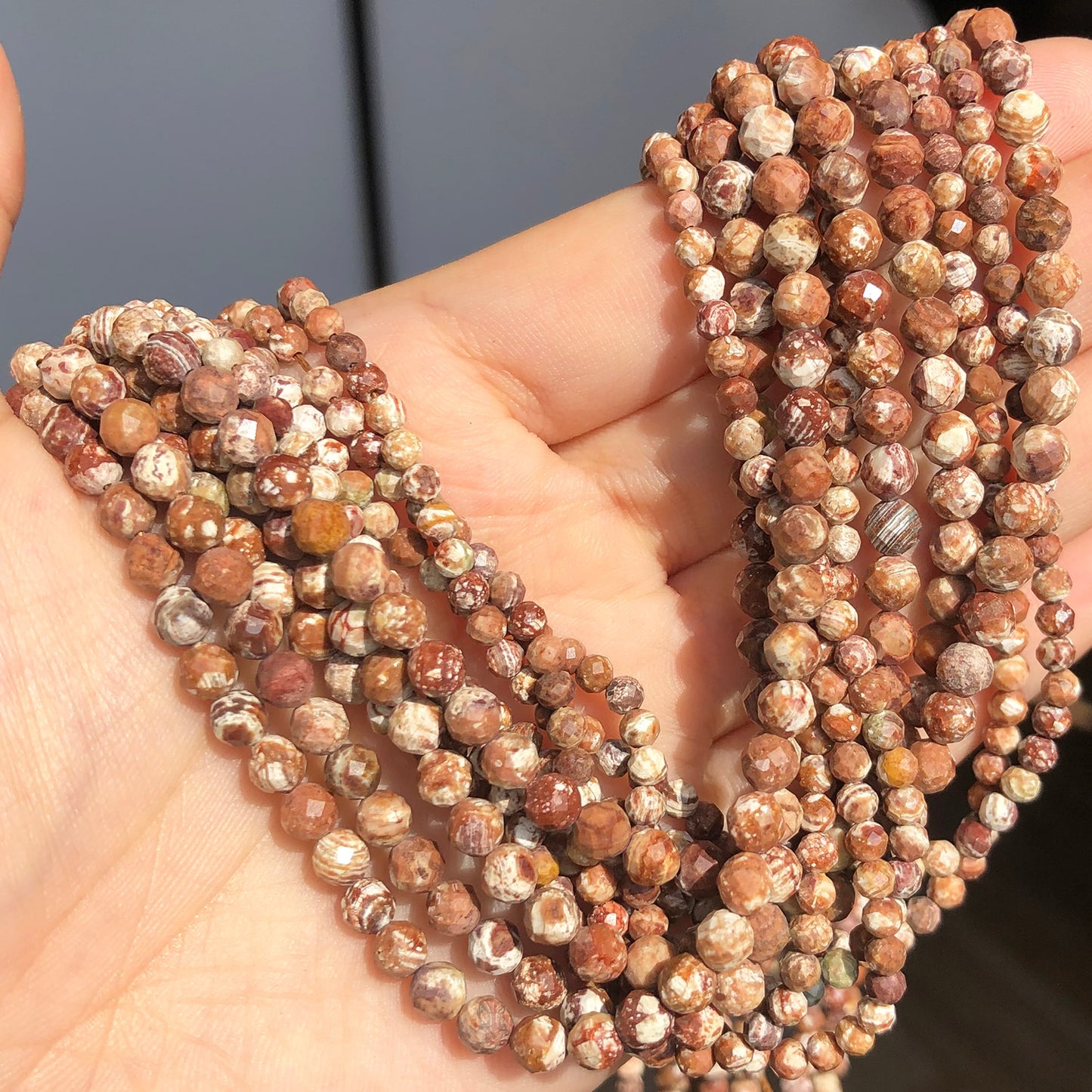 Natural Stone Faceted Wooden Jaspers Spacer Beads for Jewelry DIY 2 3 4mm Small Round Beads Making Bracelet Accessories 15&#39;&#39; - KiwisLove