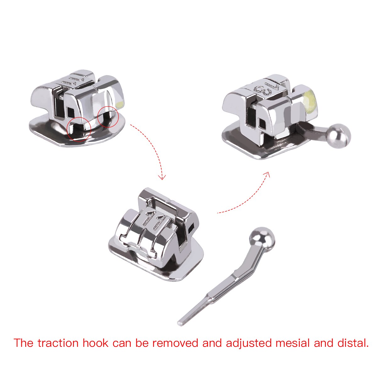 AZDENT Dental Metal Self-Ligating Brackets with Movable Hook Standard Turque Horizontal Auxiliary Slot Mesial Dista Adjustable - KiwisLove