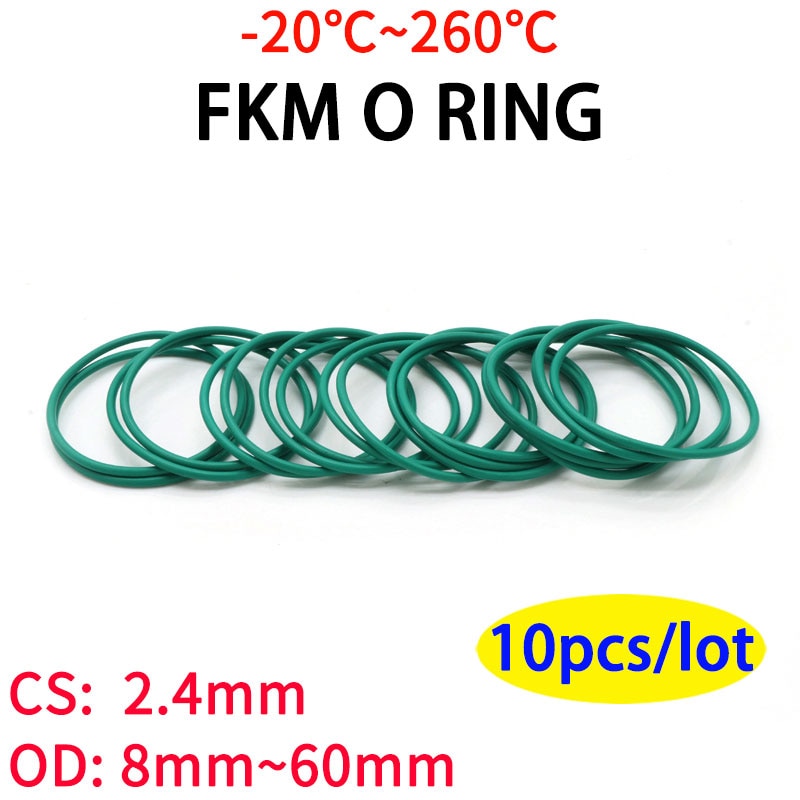 10pcs CS 2.4mm OD 8~60 mm Green FKM Fluorine Rubber O Ring Sealing Gasket Insulation Oil High Temperature Resistance Green - KiwisLove